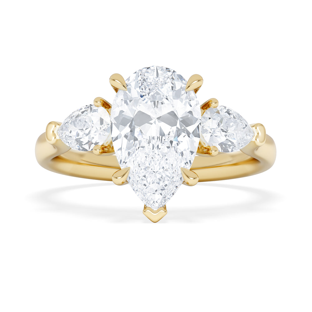 Adore 2.60ct Pear Cut Lab Diamond 3 Stone Engagement Ring in 18K Yellow Gold