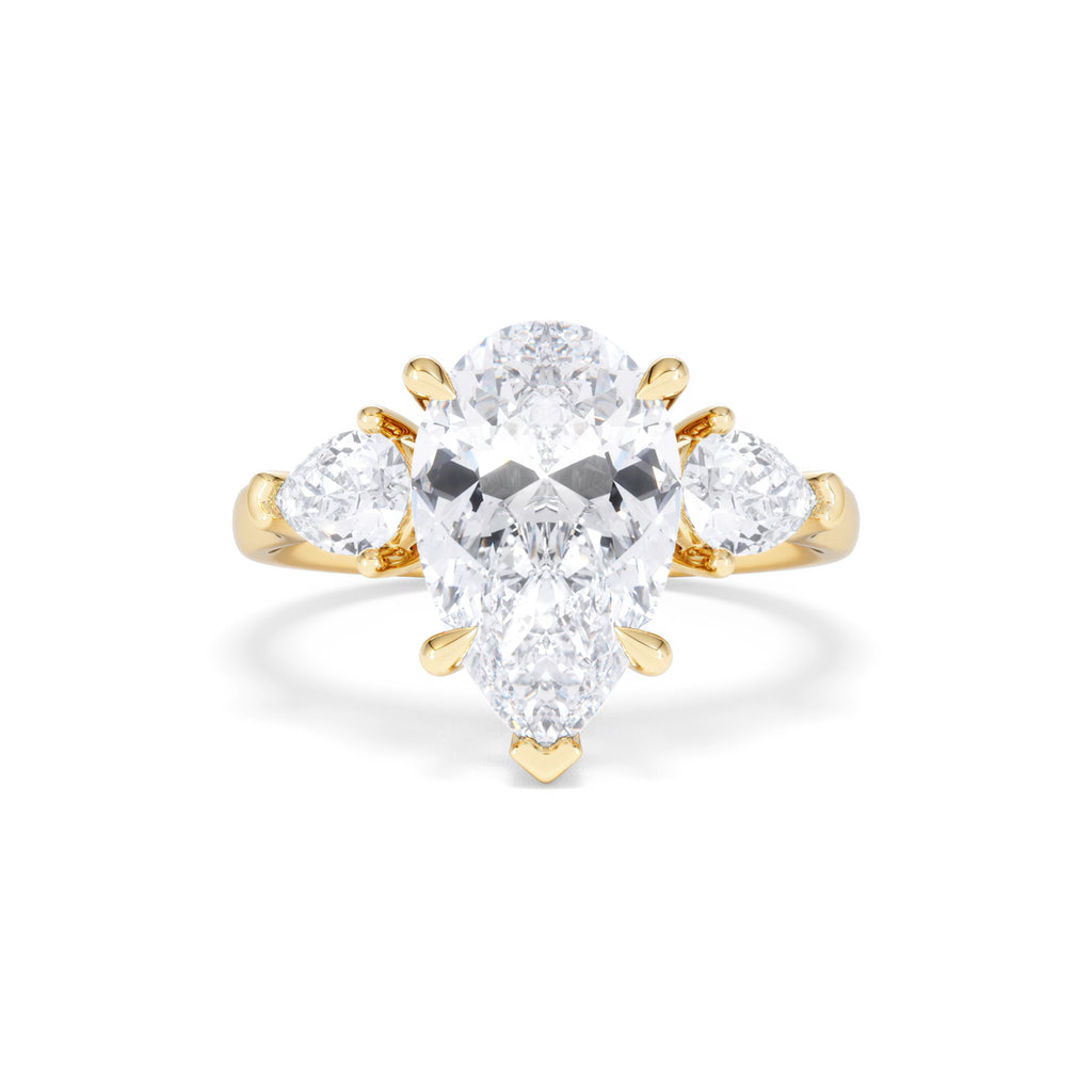 Adore 3.80ct Pear Cut Lab Diamond 3 Stone Engagement Ring in 18K Yellow Gold