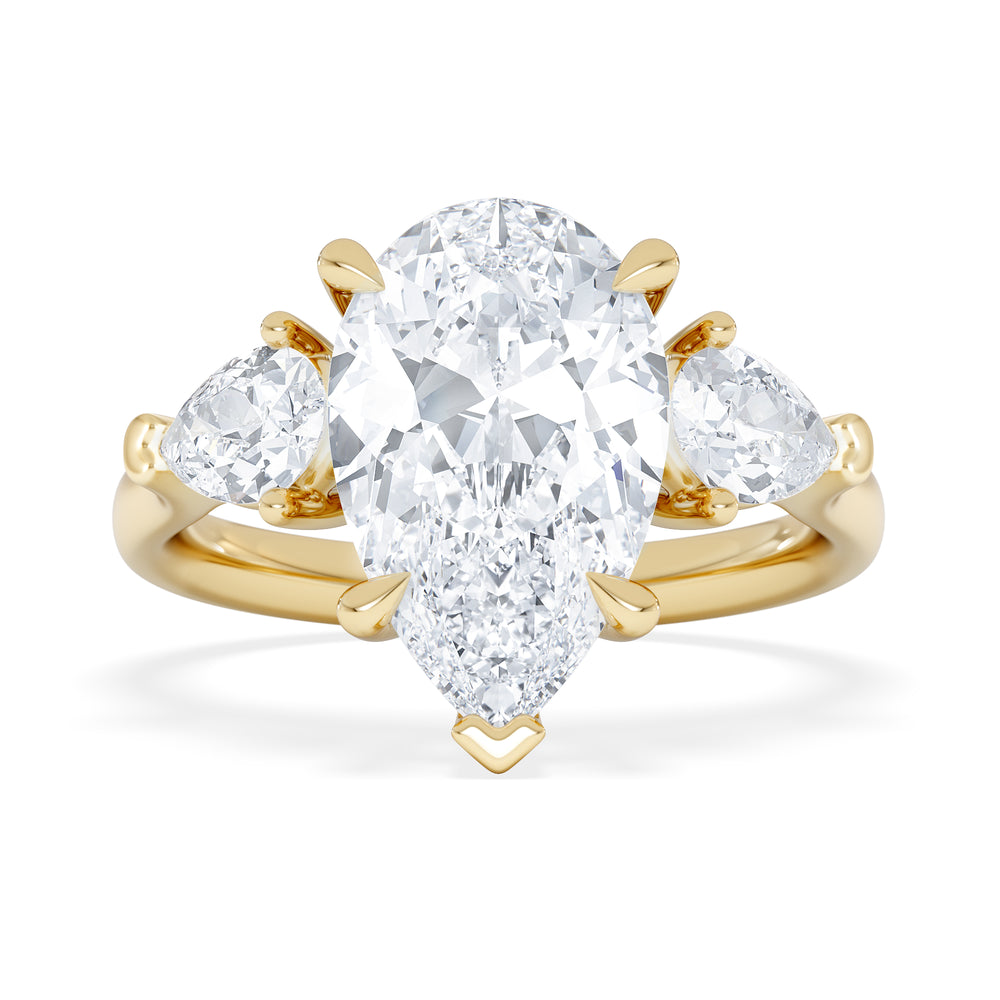 Adore 3.80ct Pear Cut Lab Diamond 3 Stone Engagement Ring in 18K Yellow Gold