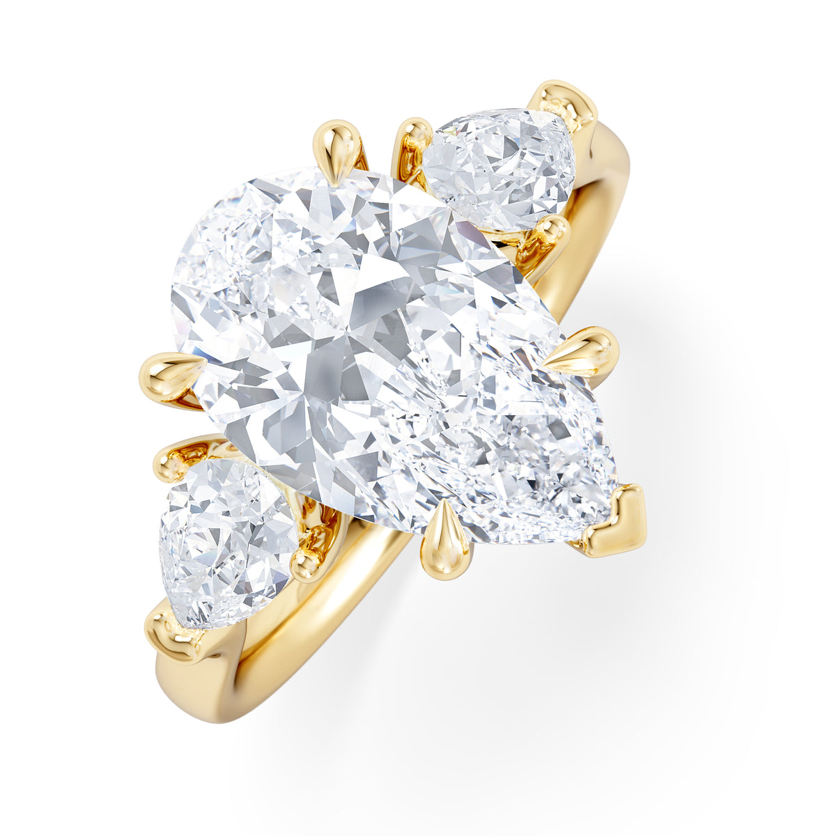 Adore 3.80ct Pear Cut Lab Diamond 3 Stone Engagement Ring in 18K Yellow Gold