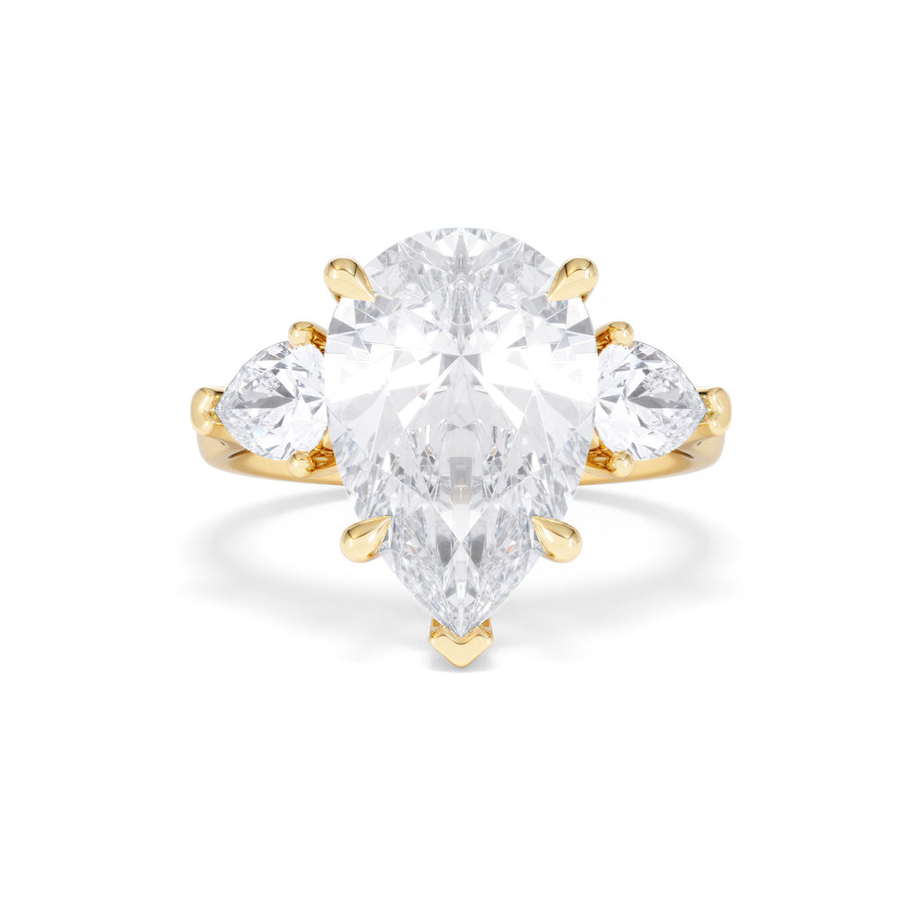 Adore 6.00ct Pear Cut Lab Diamond 3 Stone Engagement Ring in 18K Yellow Gold