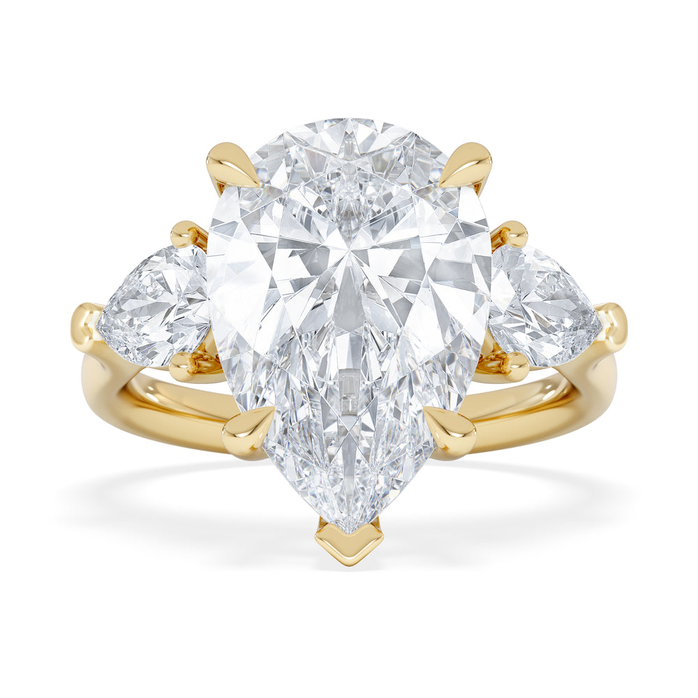 Adore 6.00ct Pear Cut Lab Diamond 3 Stone Engagement Ring in 18K Yellow Gold