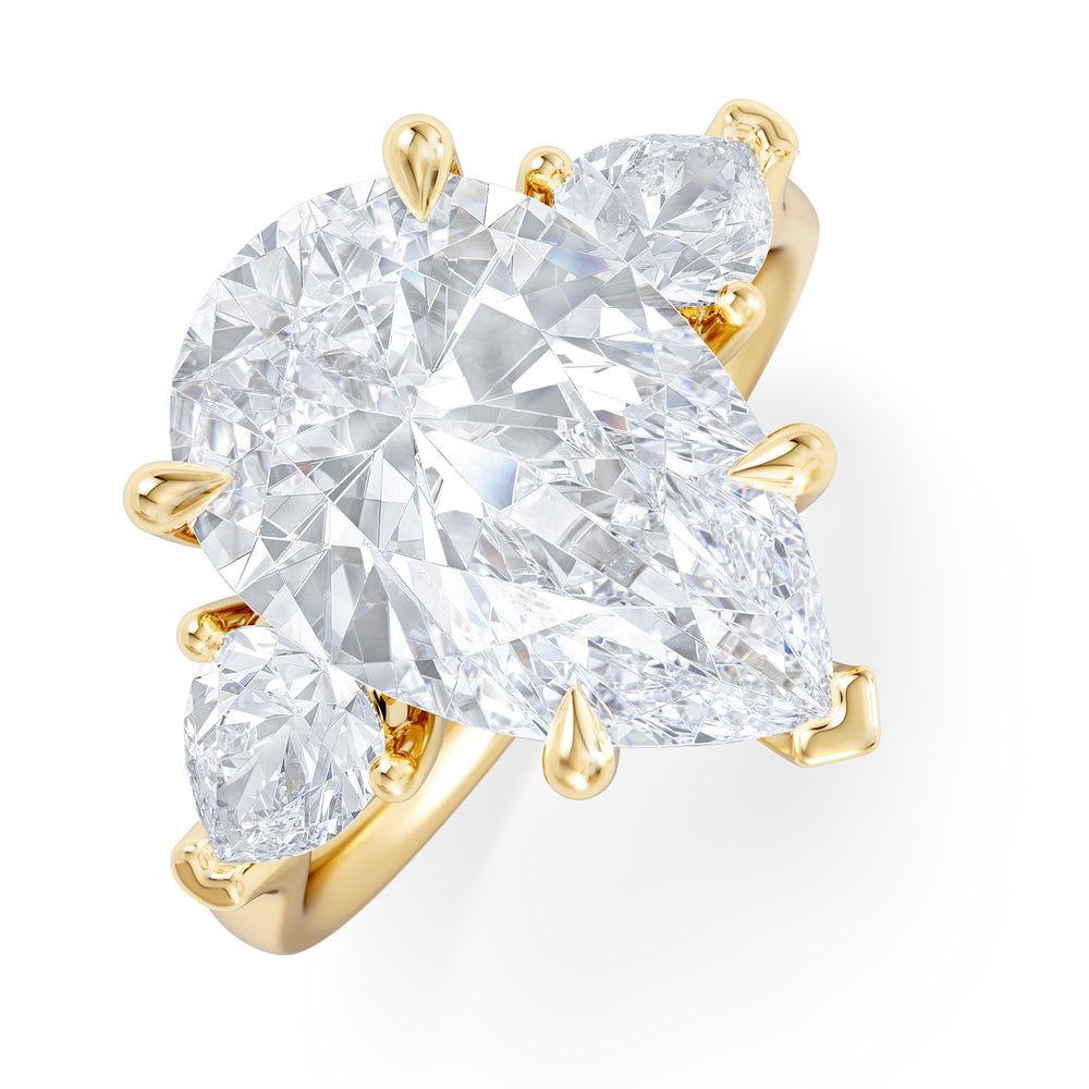 Adore 6.00ct Pear Cut Lab Diamond 3 Stone Engagement Ring in 18K Yellow Gold