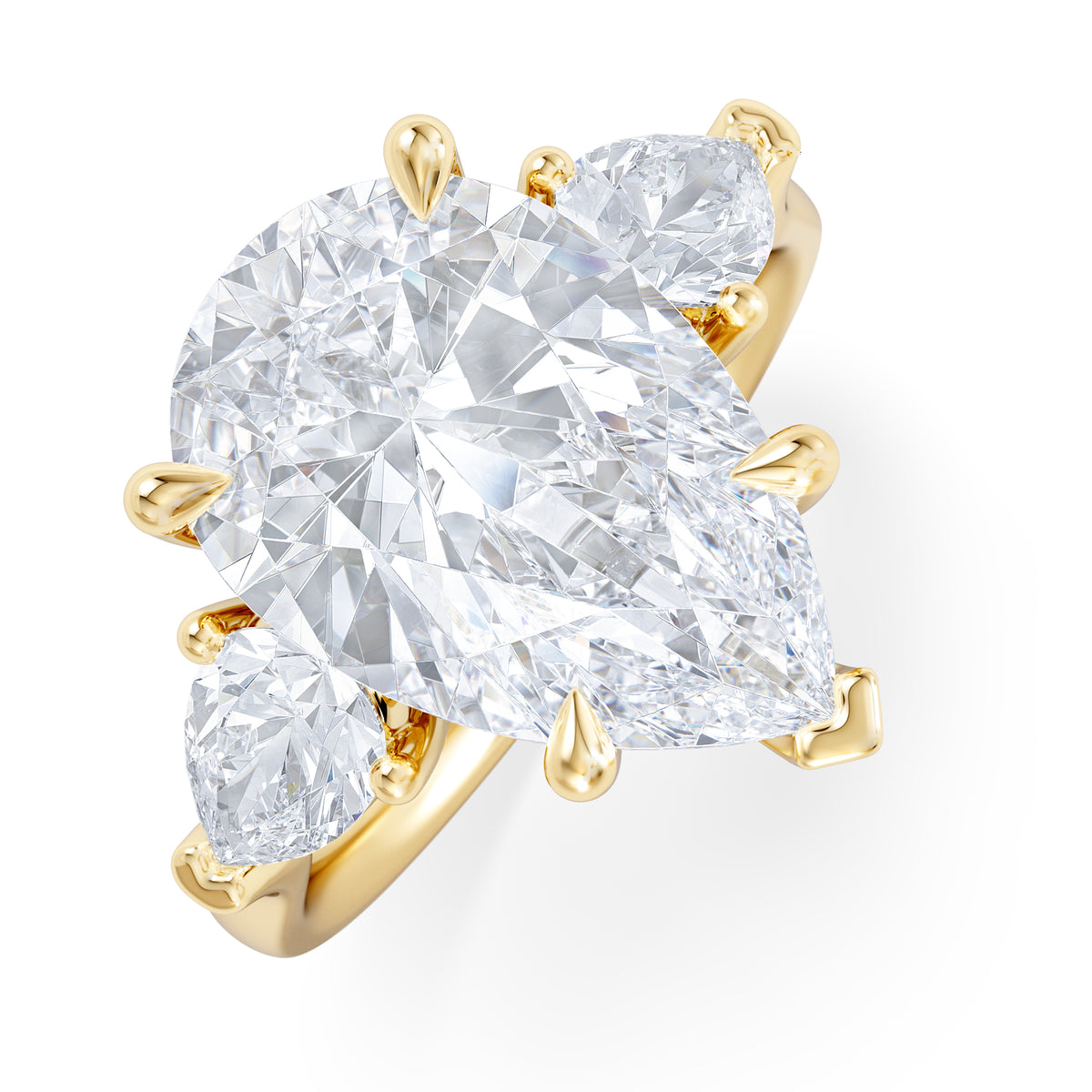 Adore 6.00ct Pear Cut Lab Diamond 3 Stone Engagement Ring in 18K Yellow Gold