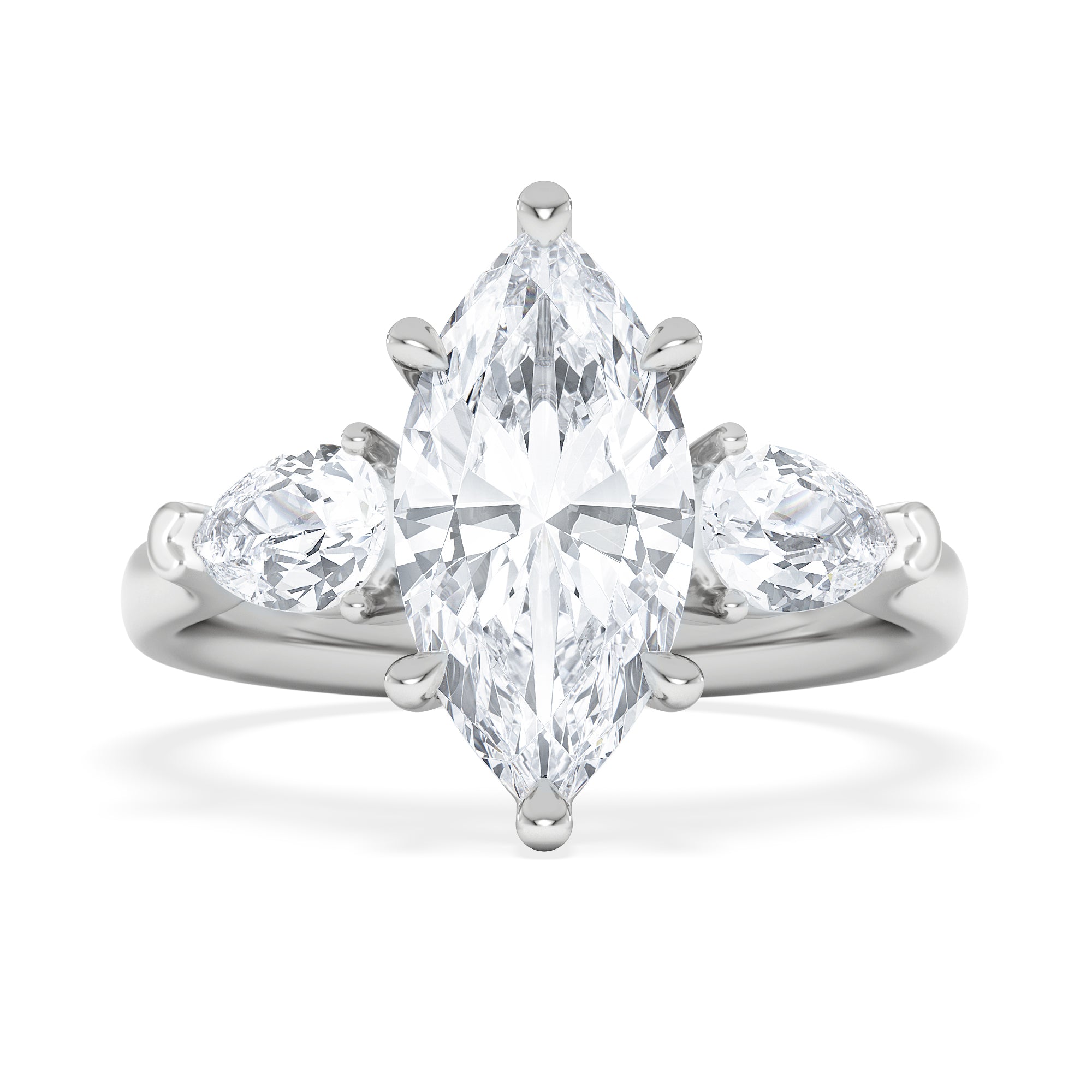Adore 2.60ct Marquise Cut Lab Diamond 3 Stone Engagement Ring in Platinum