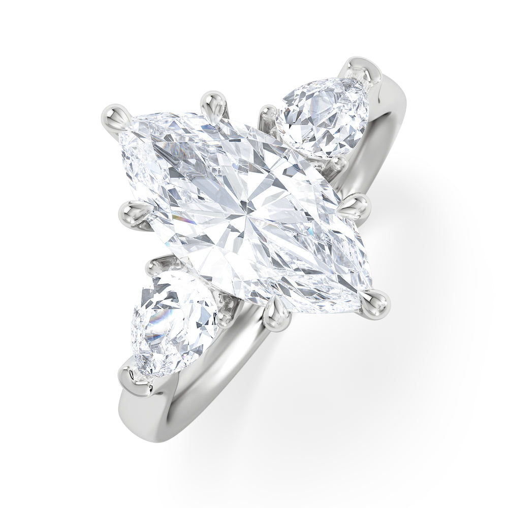 Adore 2.60ct Marquise Cut Lab Diamond 3 Stone Engagement Ring in Platinum