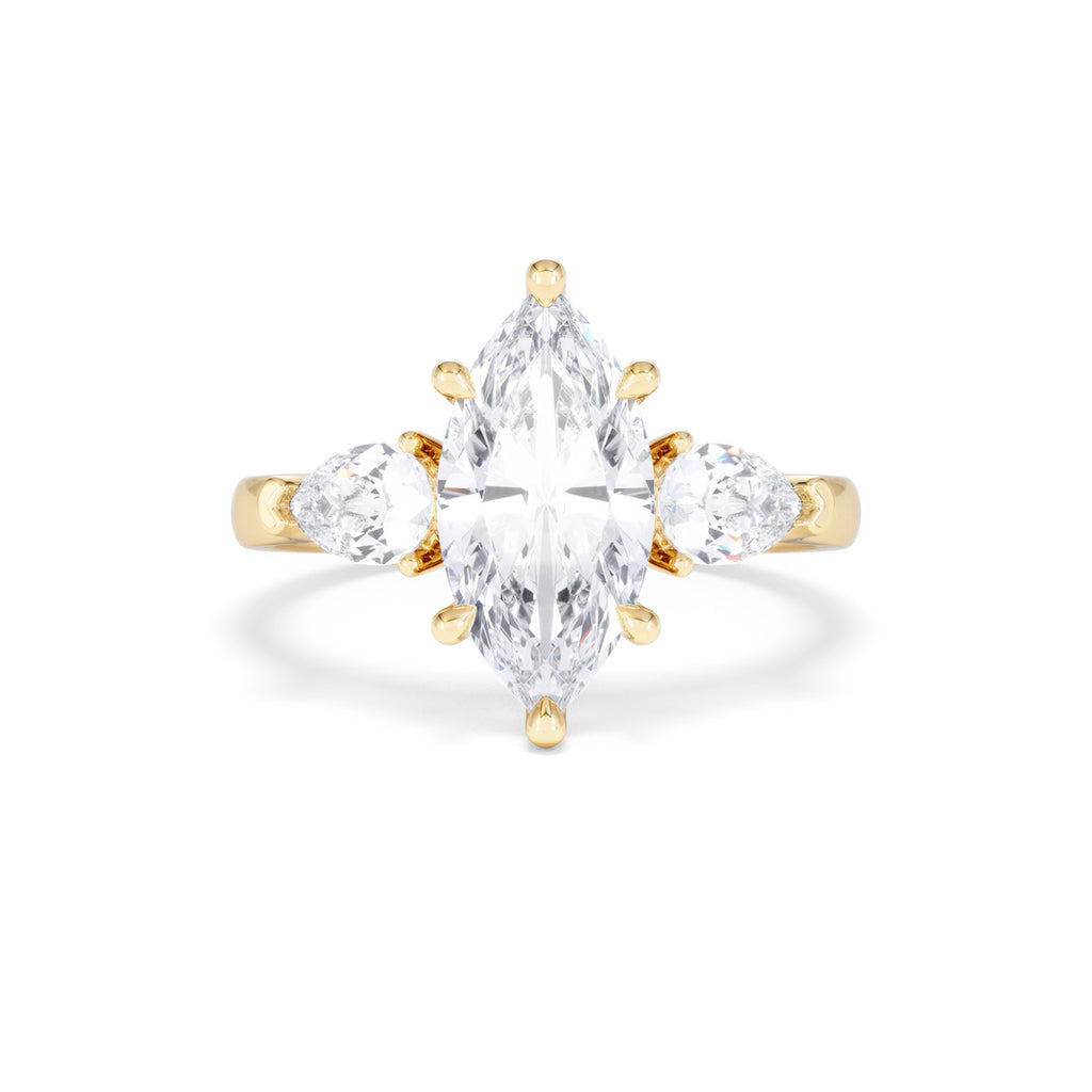 Adore 2.60ct Marquise Cut Lab Diamond 3 Stone Engagement Ring in 18K Yellow Gold