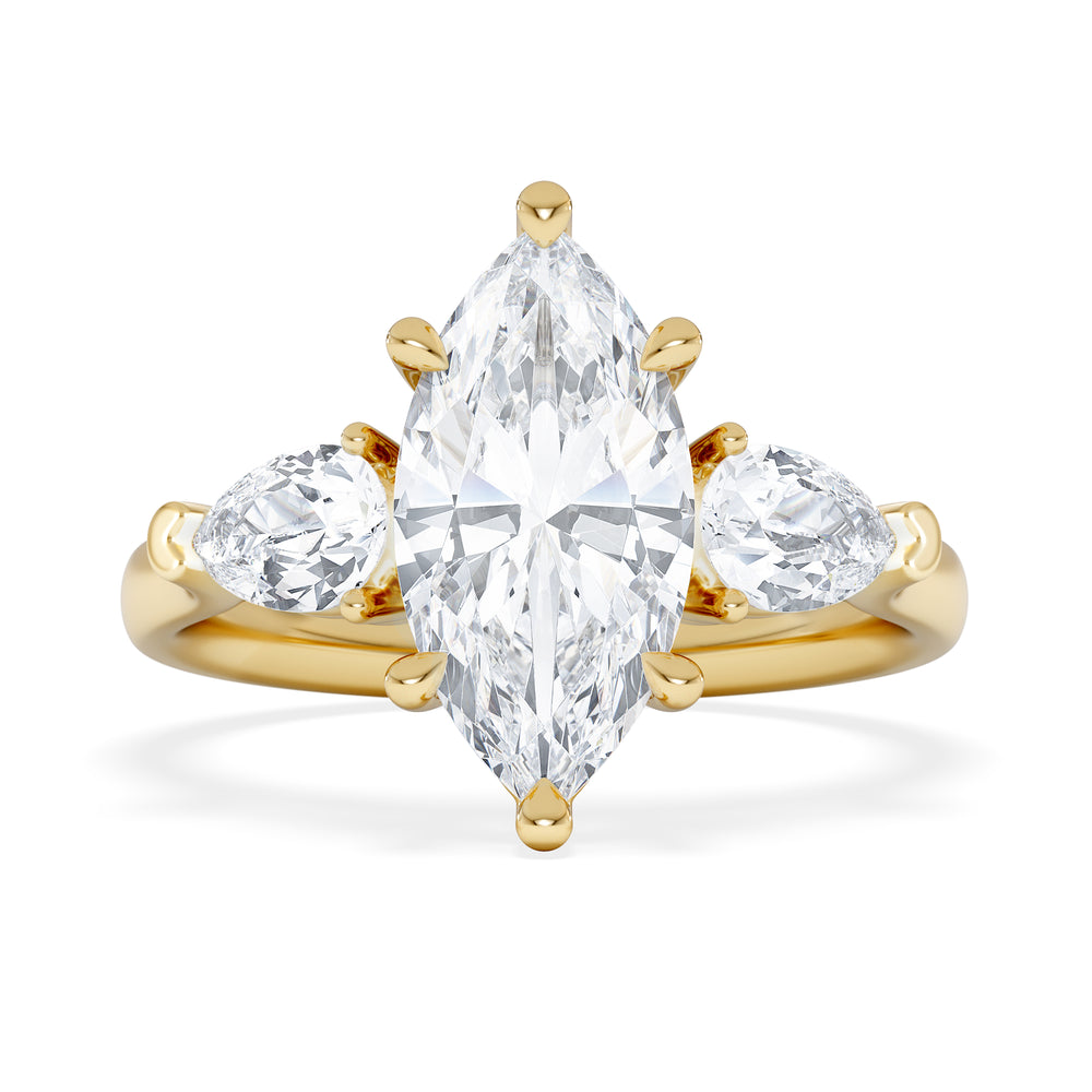 Adore 2.60ct Marquise Cut Lab Diamond 3 Stone Engagement Ring in 18K Yellow Gold