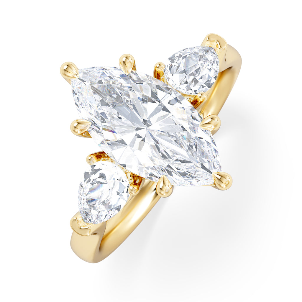 Adore 2.60ct Marquise Cut Lab Diamond 3 Stone Engagement Ring in 18K Yellow Gold