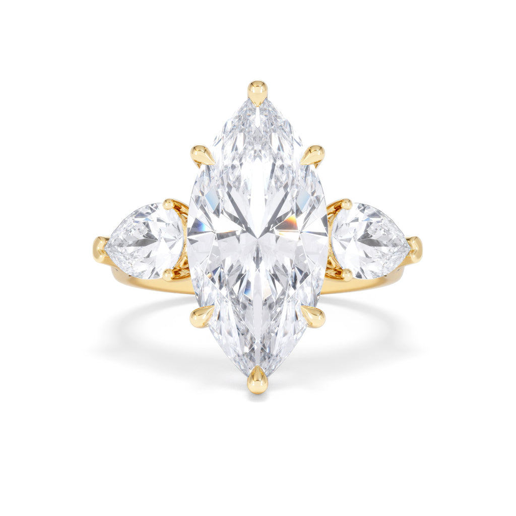 Adore 6.00ct Marquise Cut Lab Diamond 3 Stone Engagement Ring in 18K Yellow Gold