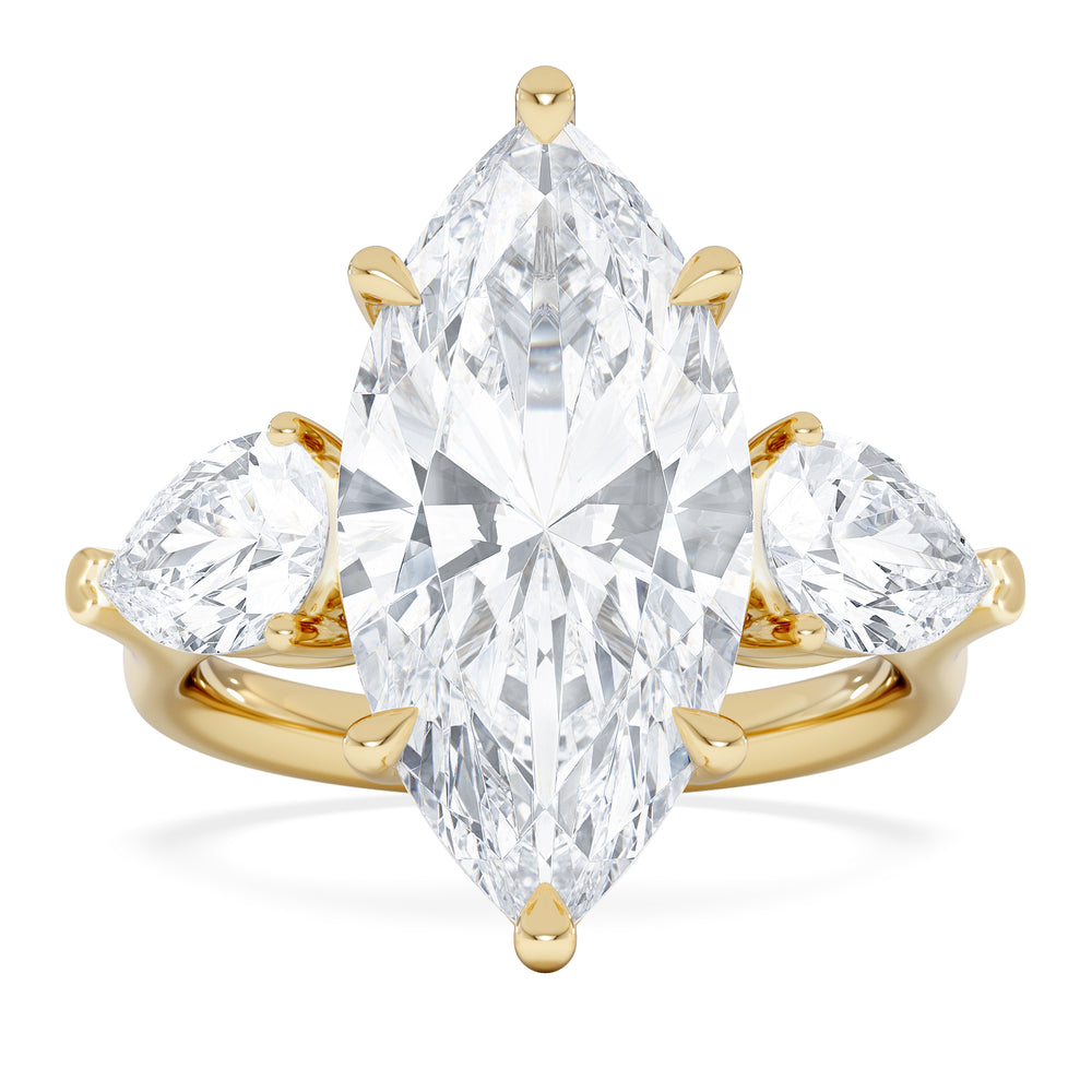 Adore 6.00ct Marquise Cut Lab Diamond 3 Stone Engagement Ring in 18K Yellow Gold