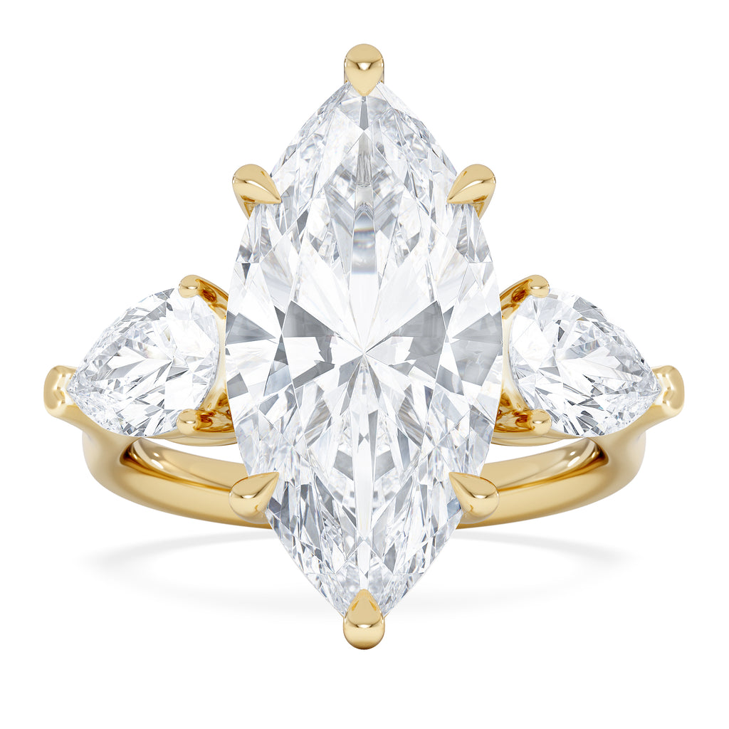 Adore 6.00ct Marquise Cut Lab Diamond 3 Stone Engagement Ring in 18K Yellow Gold