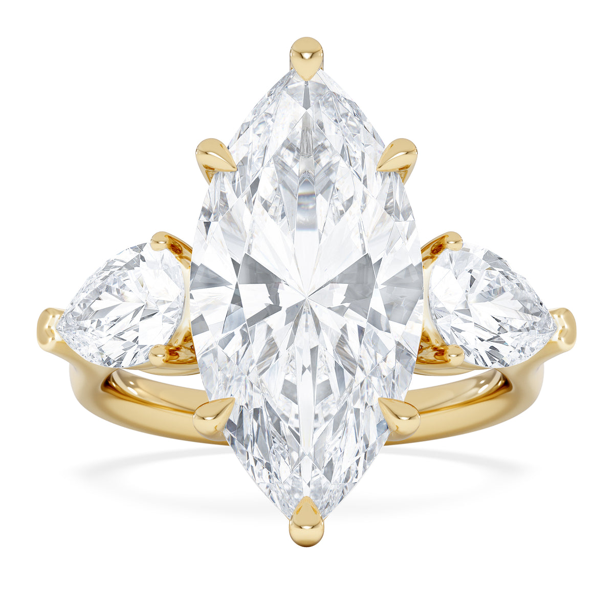 Adore 6.00ct Marquise Cut Lab Diamond 3 Stone Engagement Ring in 18K Yellow Gold