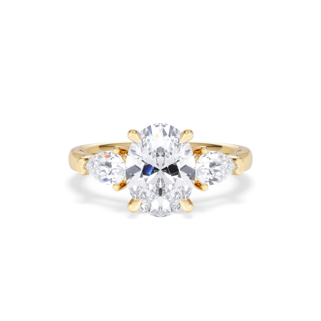 Adore 2.60ct Oval Cut Lab Diamond 3 Stone Engagement Ring in 18K Yellow Gold