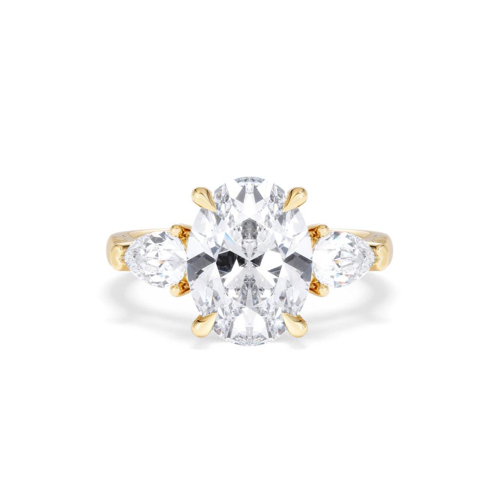 Adore 3.80ct Oval Cut Lab Diamond 3 Stone Engagement Ring in 18K Yellow Gold