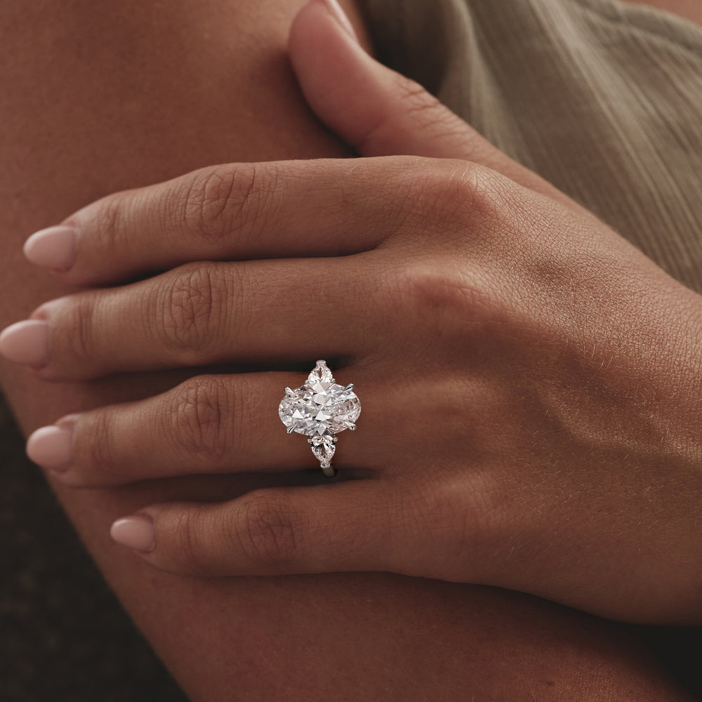 Adore 6.00ct Oval Cut Lab Diamond 3 Stone Engagement Ring in Platinum