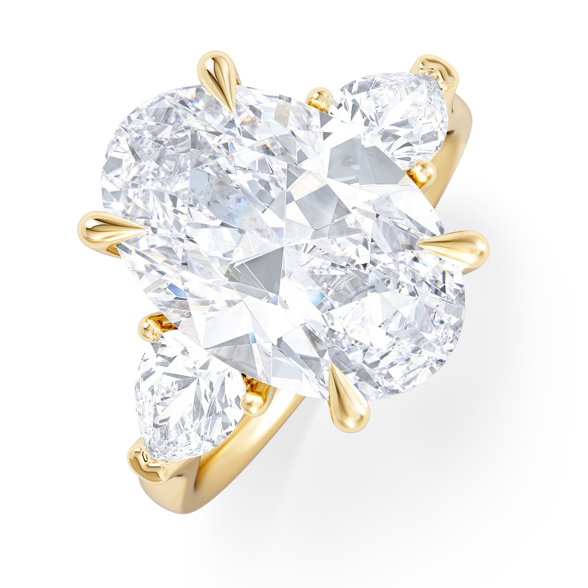 Adore 6.00ct Oval Cut Lab Diamond 3 Stone Engagement Ring in 18K Yellow Gold