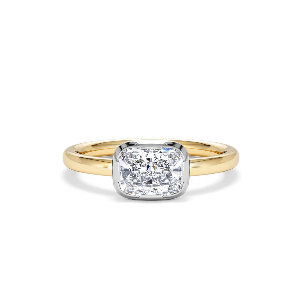 East West 1.00ct Elongated Cushion Cut Lab Diamond Solitaire Engagement Ring in 18K Yellow Gold