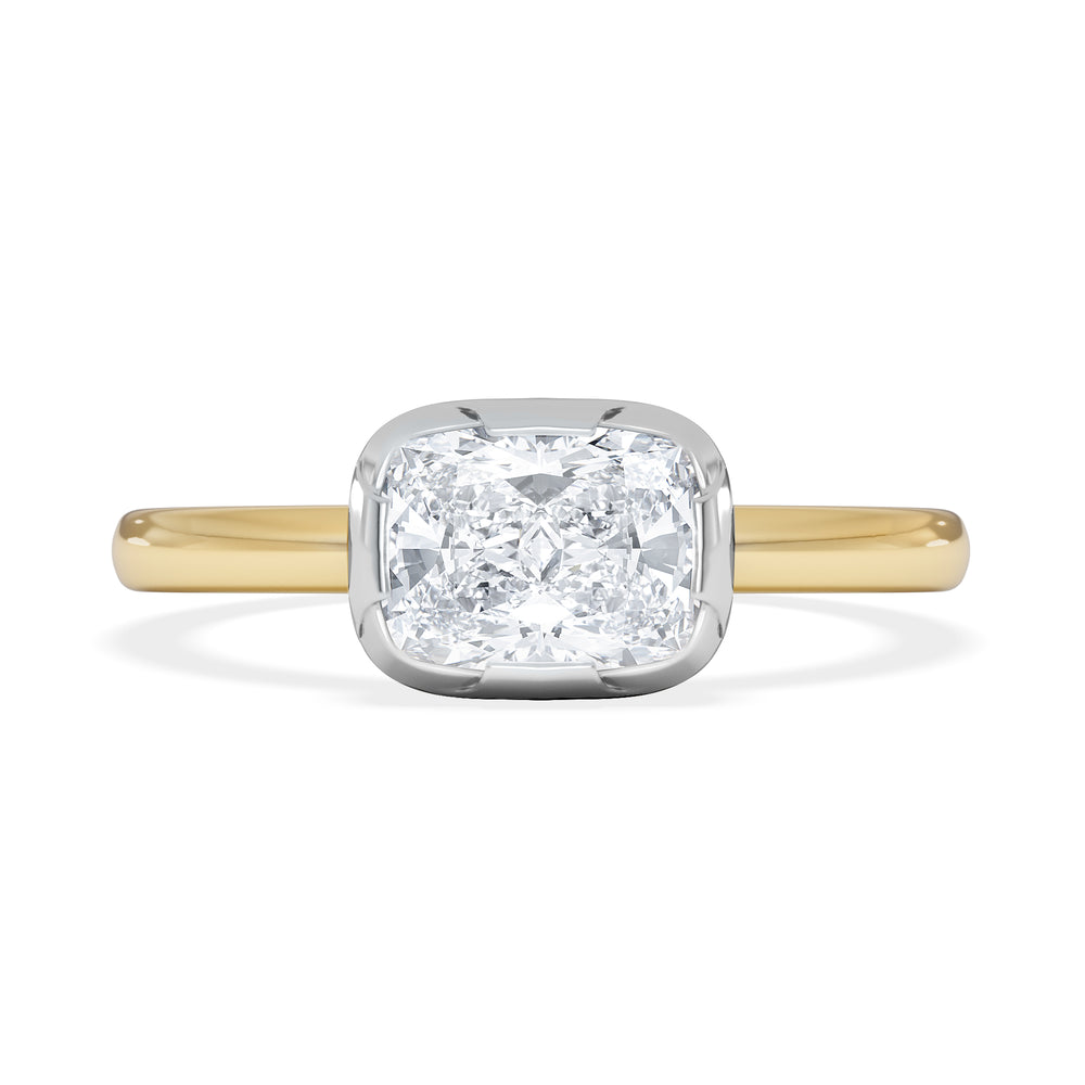 East West 1.00ct Elongated Cushion Cut Lab Diamond Solitaire Engagement Ring in 18K Yellow Gold