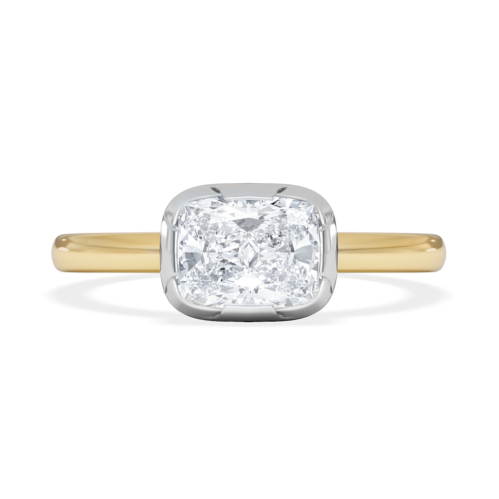 East West 1.00ct Elongated Cushion Cut Lab Diamond Solitaire Engagement Ring in 18K Yellow Gold