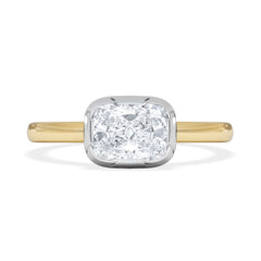 East West 1.00ct Elongated Cushion Cut Lab Diamond Solitaire Engagement Ring in 18K Yellow Gold