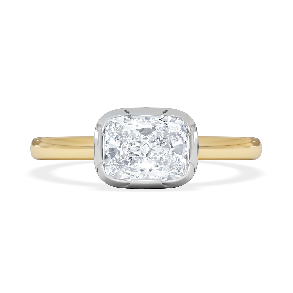 East West 1.00ct Elongated Cushion Cut Lab Diamond Solitaire Engagement Ring in 18K Yellow Gold