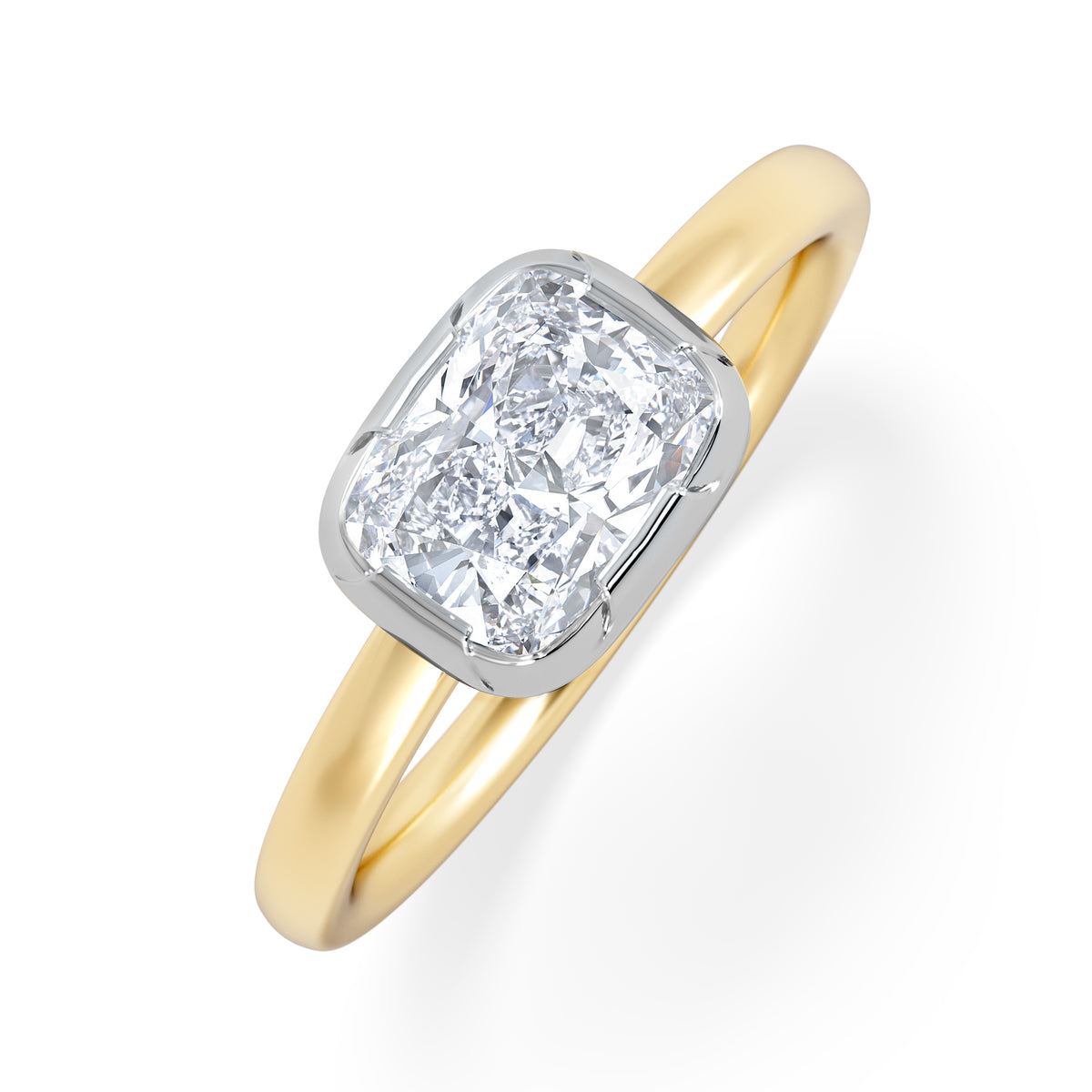 East West 1.00ct Elongated Cushion Cut Lab Diamond Solitaire Engagement Ring in 18K Yellow Gold