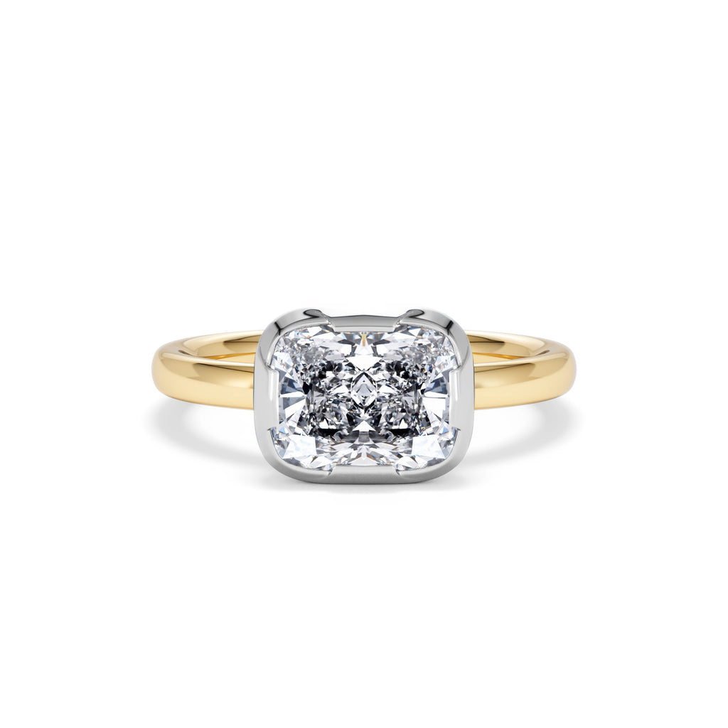 East West 2.00ct Elongated Cushion Cut Lab Diamond Solitaire Engagement Ring in 18K Yellow Gold