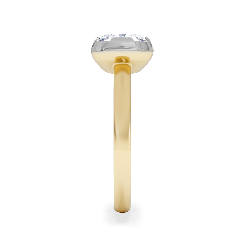East West 2.00ct Elongated Cushion Cut Lab Diamond Solitaire Engagement Ring in 18K Yellow Gold