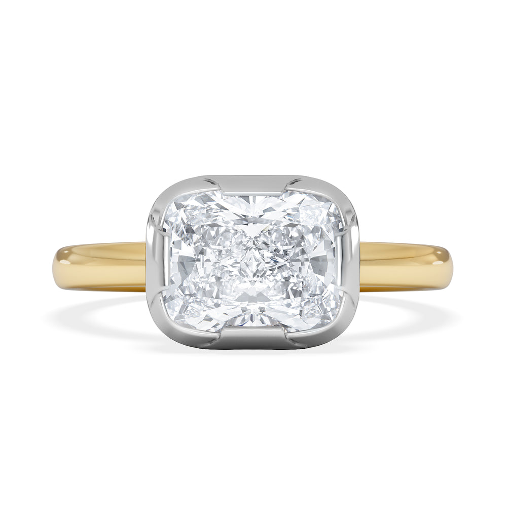 East West 2.00ct Elongated Cushion Cut Lab Diamond Solitaire Engagement Ring in 18K Yellow Gold
