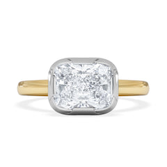 East West 2.00ct Elongated Cushion Cut Lab Diamond Solitaire Engagement Ring in 18K Yellow Gold