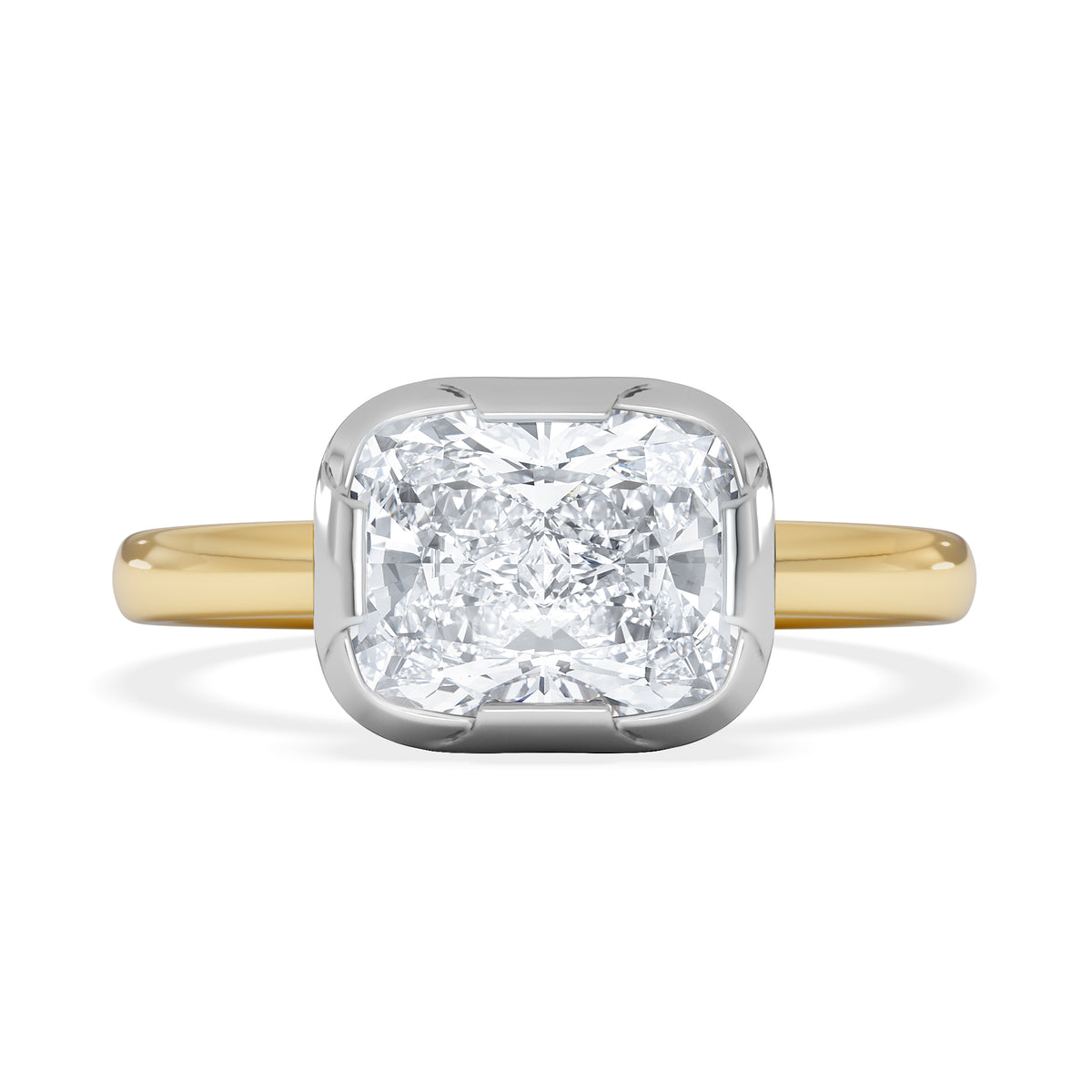 East West 2.00ct Elongated Cushion Cut Lab Diamond Solitaire Engagement Ring in 18K Yellow Gold