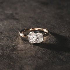 East West 2.00ct Elongated Cushion Cut Lab Diamond Solitaire Engagement Ring in 18K Yellow Gold