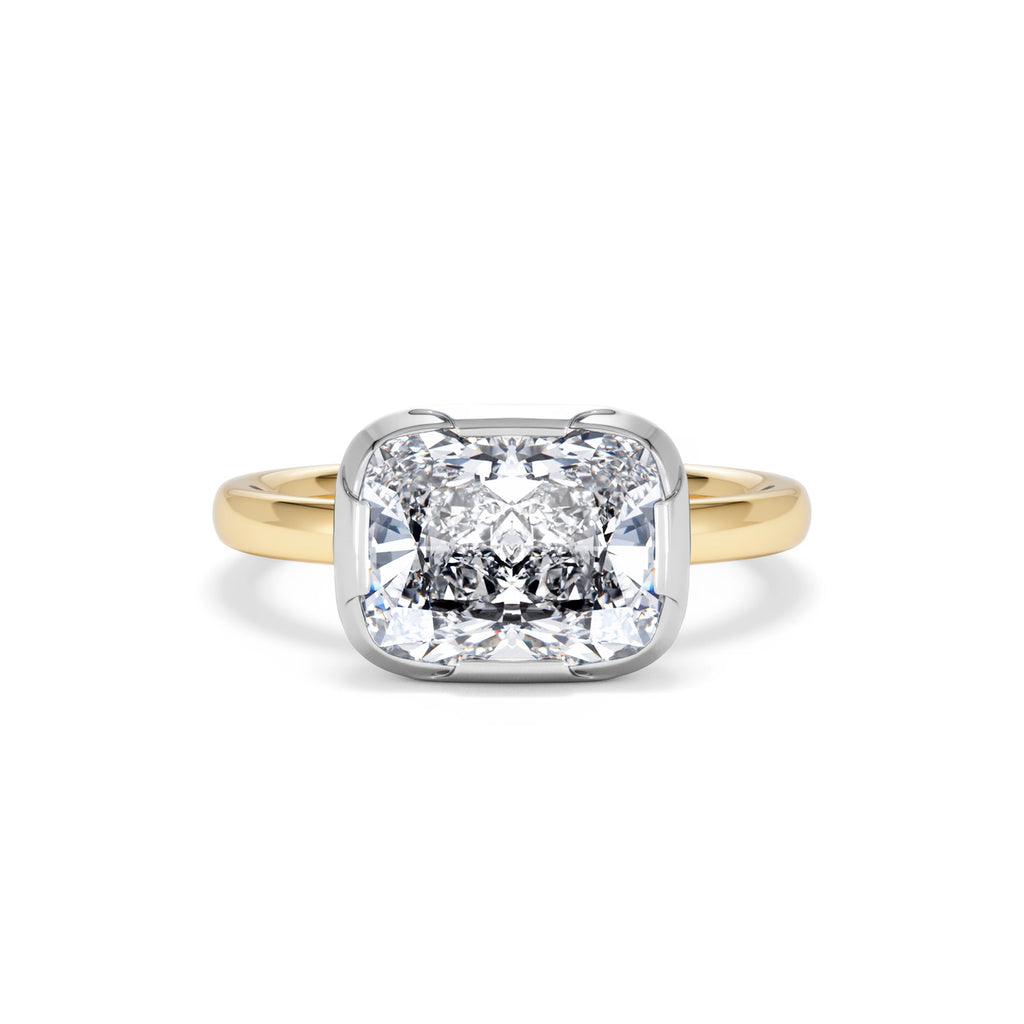 East West 3.00ct Elongated Cushion Cut Lab Diamond Solitaire Engagement Ring in 18K Yellow Gold