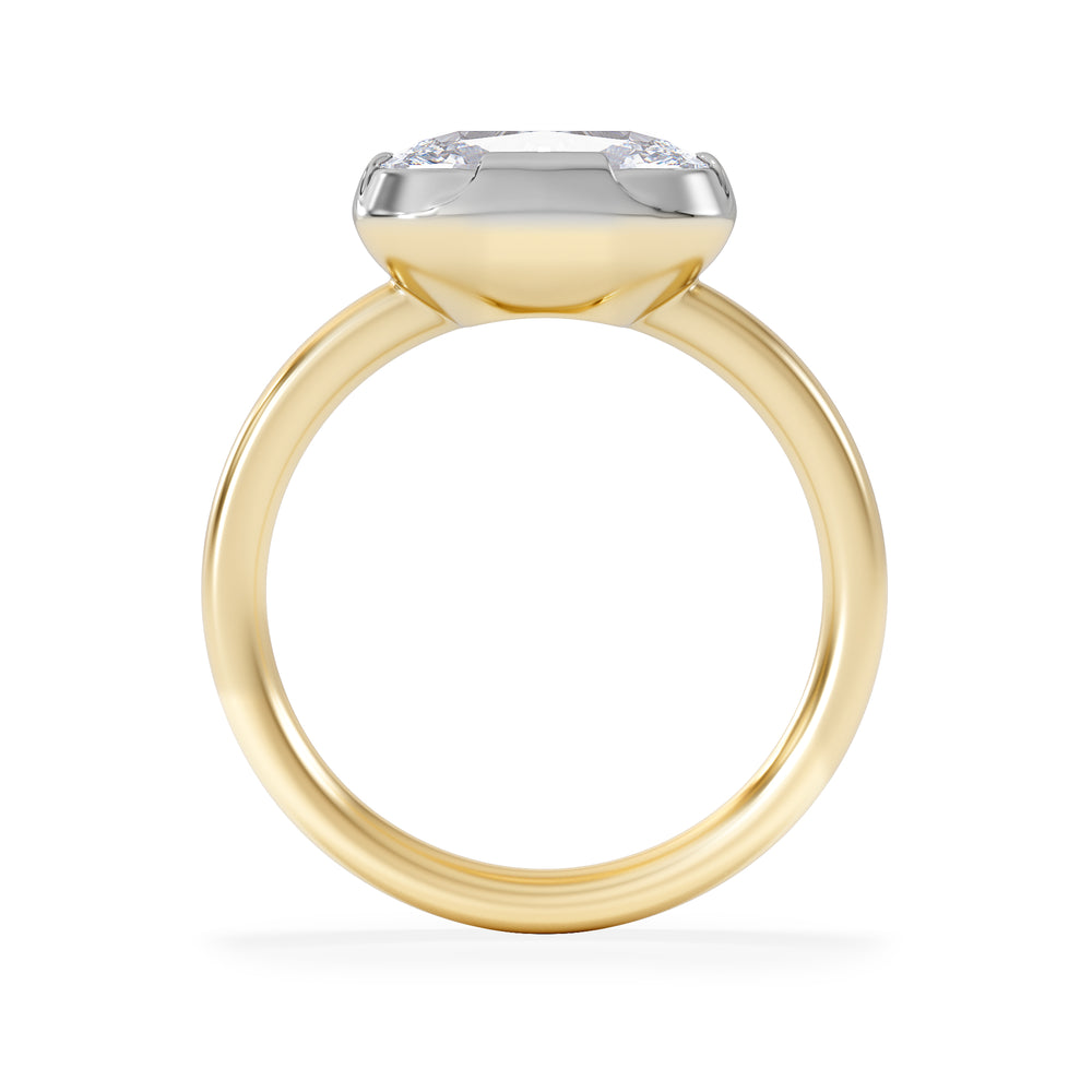 East West 3.00ct Elongated Cushion Cut Lab Diamond Solitaire Engagement Ring in 18K Yellow Gold