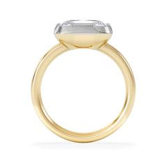 East West 3.00ct Elongated Cushion Cut Lab Diamond Solitaire Engagement Ring in 18K Yellow Gold