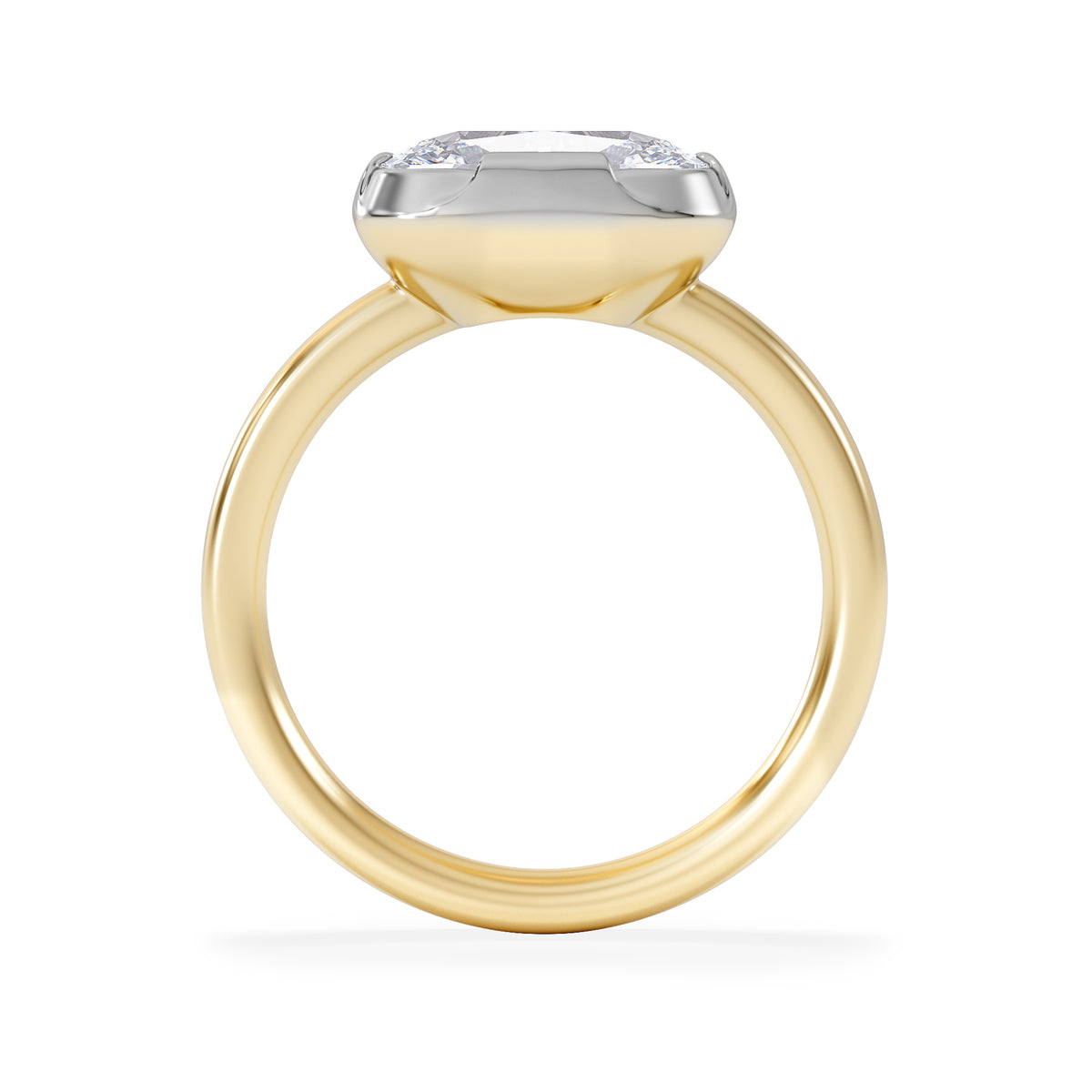 East West 3.00ct Elongated Cushion Cut Lab Diamond Solitaire Engagement Ring in 18K Yellow Gold