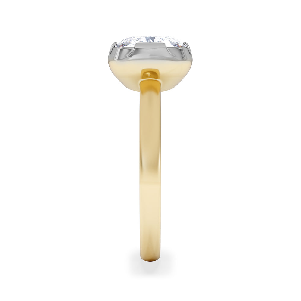 East West 3.00ct Elongated Cushion Cut Lab Diamond Solitaire Engagement Ring in 18K Yellow Gold