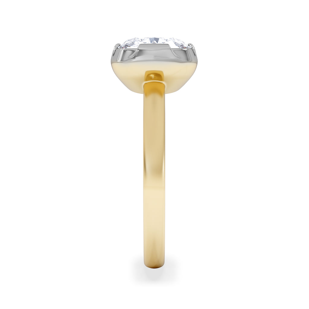 East West 3.00ct Elongated Cushion Cut Lab Diamond Solitaire Engagement Ring in 18K Yellow Gold