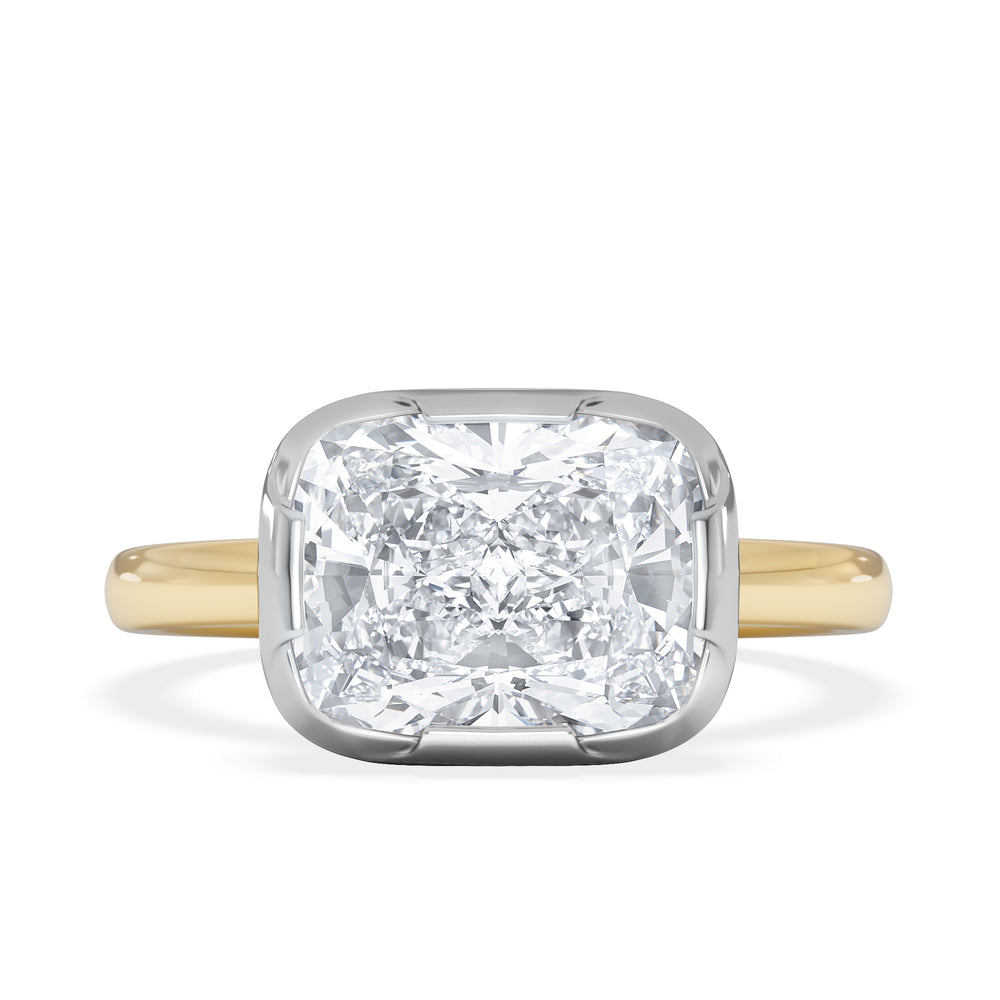 East West 3.00ct Elongated Cushion Cut Lab Diamond Solitaire Engagement Ring in 18K Yellow Gold