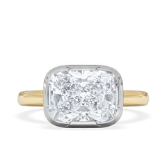 East West 3.00ct Elongated Cushion Cut Lab Diamond Solitaire Engagement Ring in 18K Yellow Gold