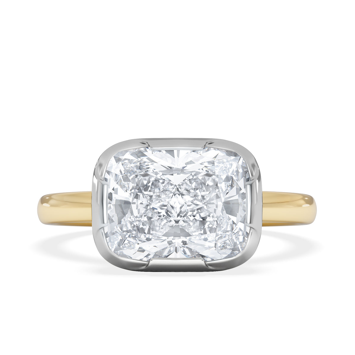 East West 3.00ct Elongated Cushion Cut Lab Diamond Solitaire Engagement Ring in 18K Yellow Gold