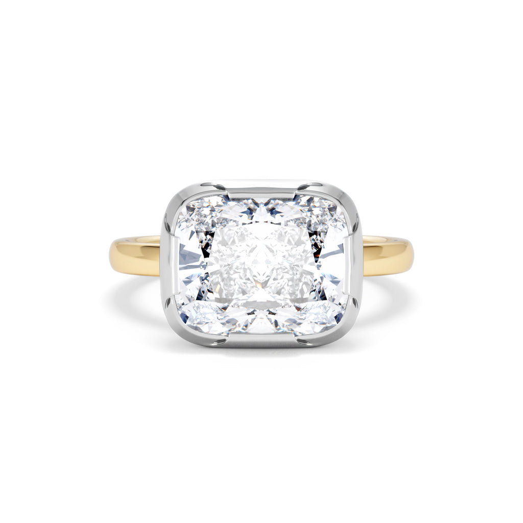East West 5.00ct Elongated Cushion Cut Lab Diamond Solitaire Engagement Ring in 18K Yellow Gold
