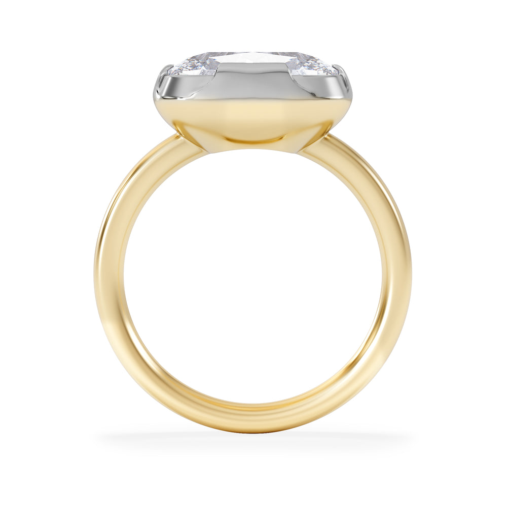 East West 5.00ct Elongated Cushion Cut Lab Diamond Solitaire Engagement Ring in 18K Yellow Gold