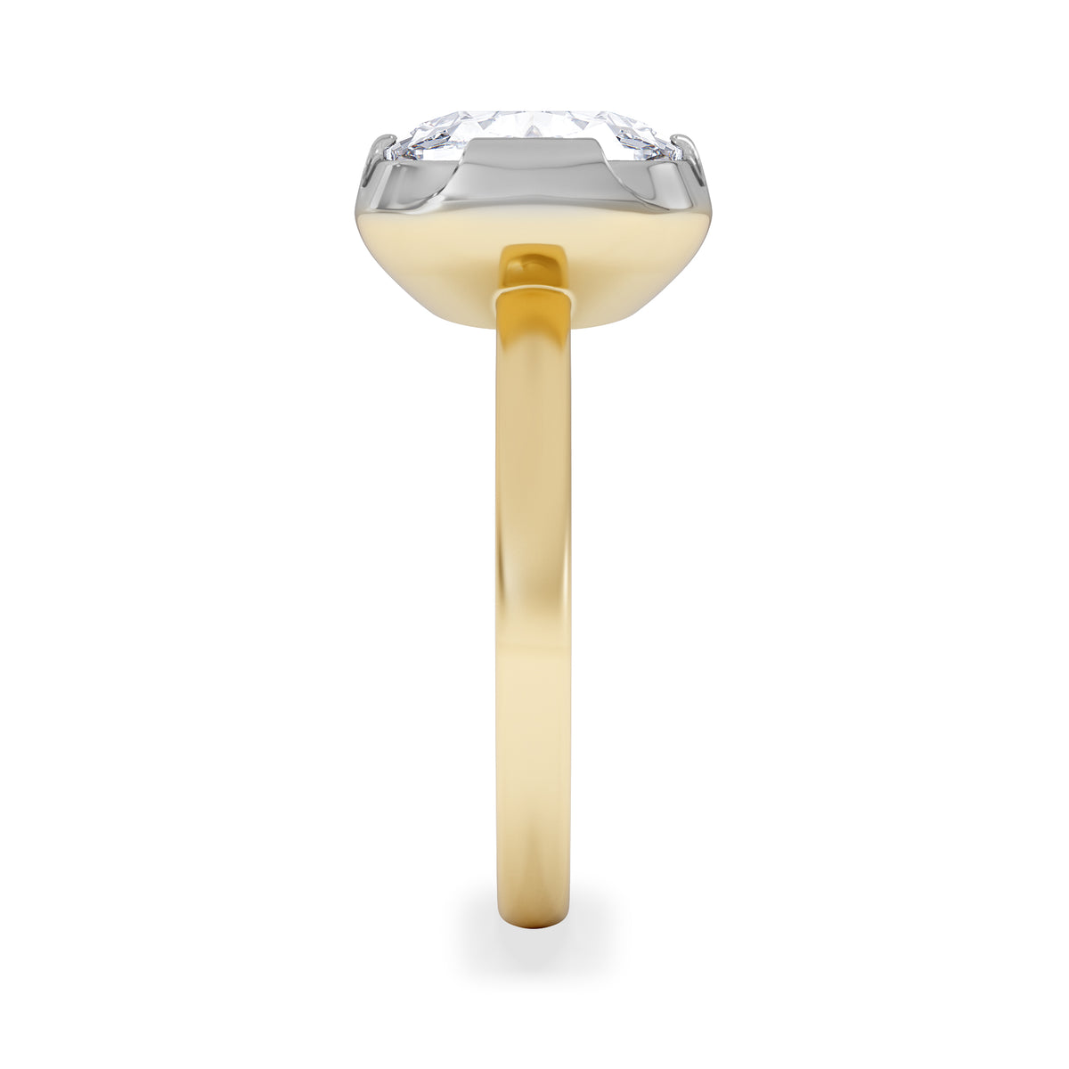 East West 5.00ct Elongated Cushion Cut Lab Diamond Solitaire Engagement Ring in 18K Yellow Gold