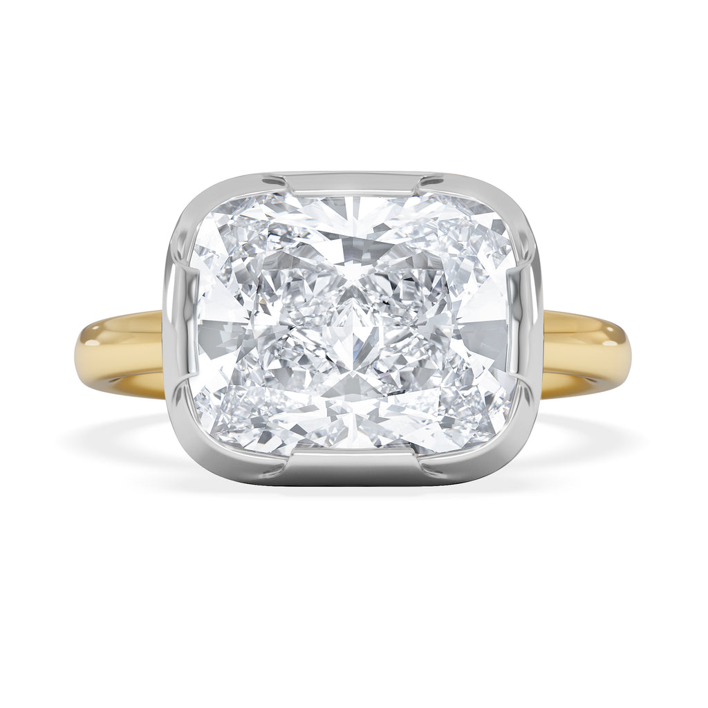 East West 5.00ct Elongated Cushion Cut Lab Diamond Solitaire Engagement Ring in 18K Yellow Gold