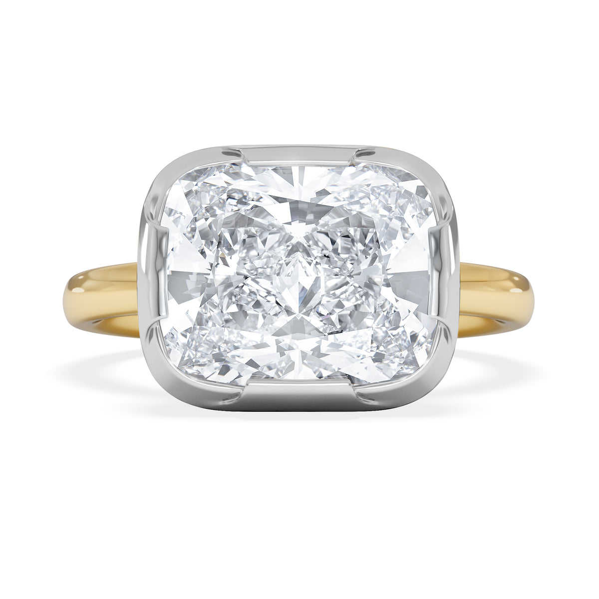 East West 5.00ct Elongated Cushion Cut Lab Diamond Solitaire Engagement Ring in 18K Yellow Gold