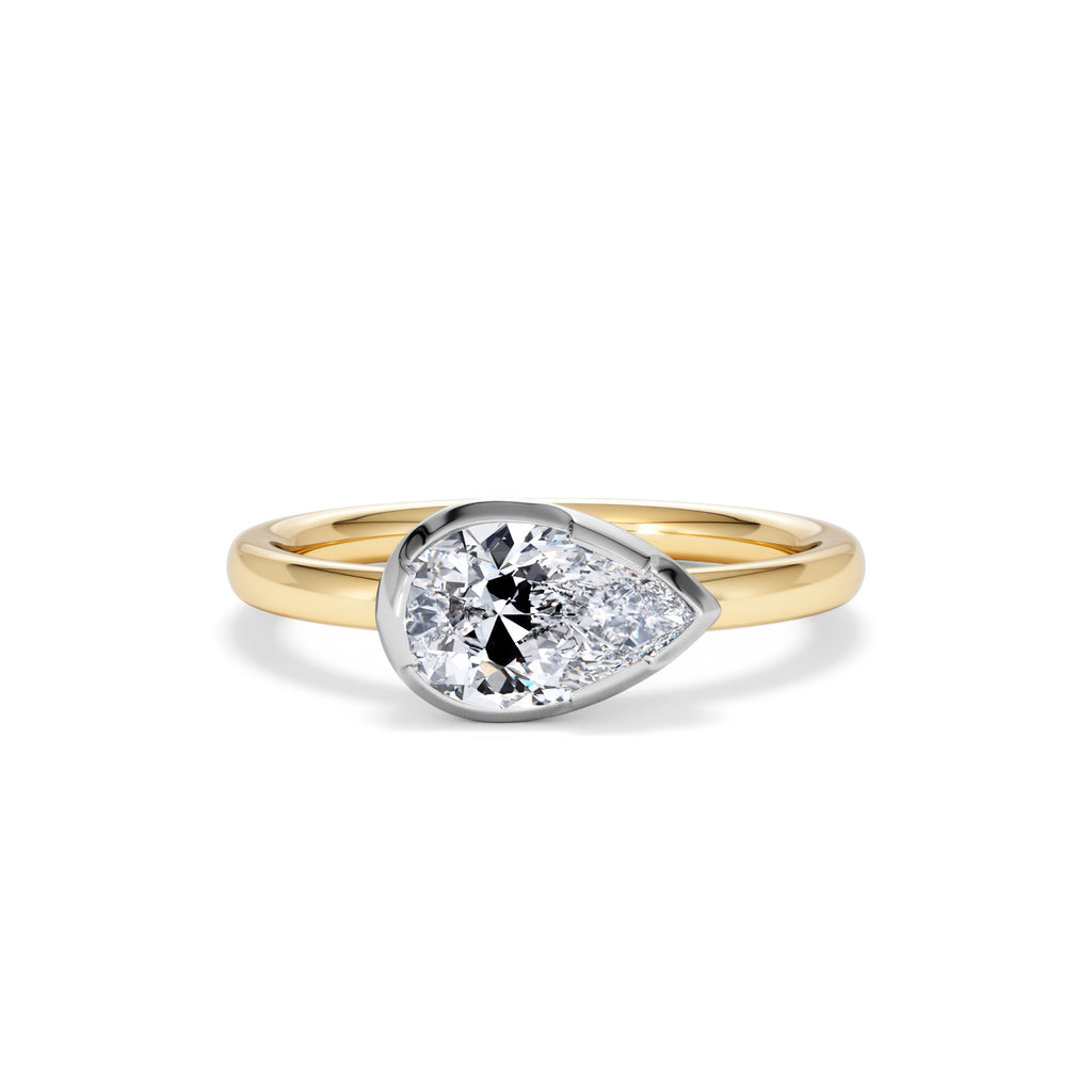East West 1.00ct Pear Cut Lab Diamond Solitaire Engagement Ring in 18K Yellow Gold