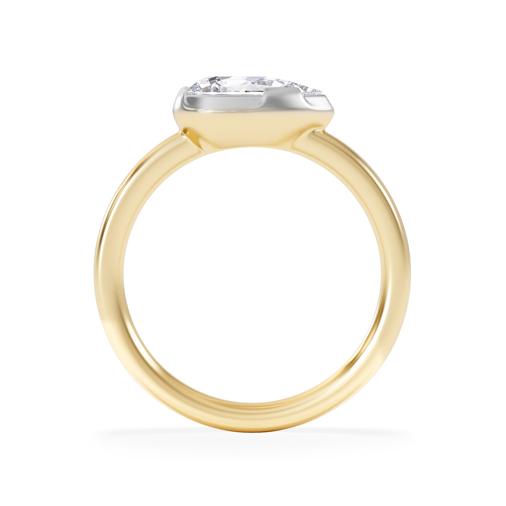 East West 1.00ct Pear Cut Lab Diamond Solitaire Engagement Ring in 18K Yellow Gold