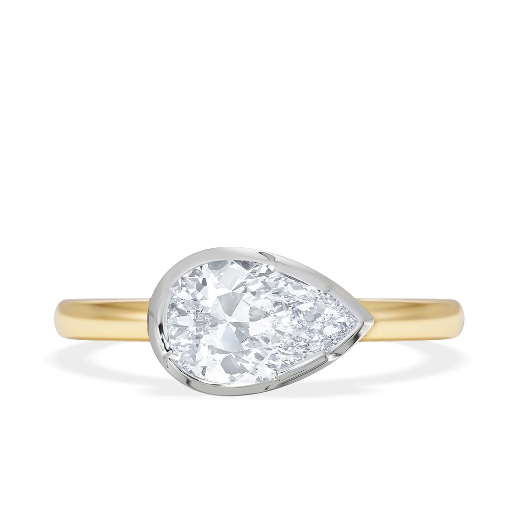 East West 1.00ct Pear Cut Lab Diamond Solitaire Engagement Ring in 18K Yellow Gold